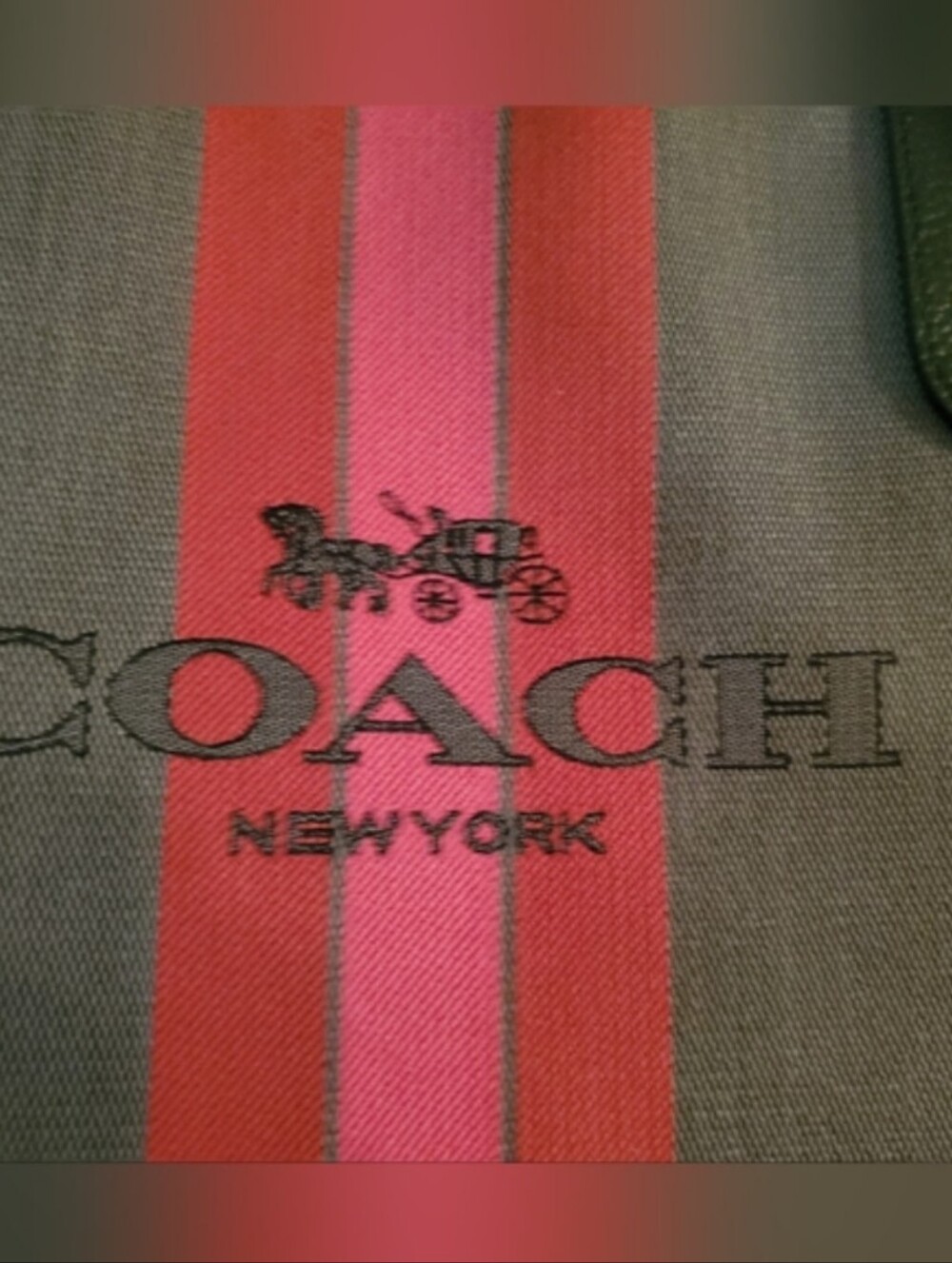 COACH Jaquard Horse & Carriage Red/Pink Stripe City Tote Bag - Picture 2 of 5